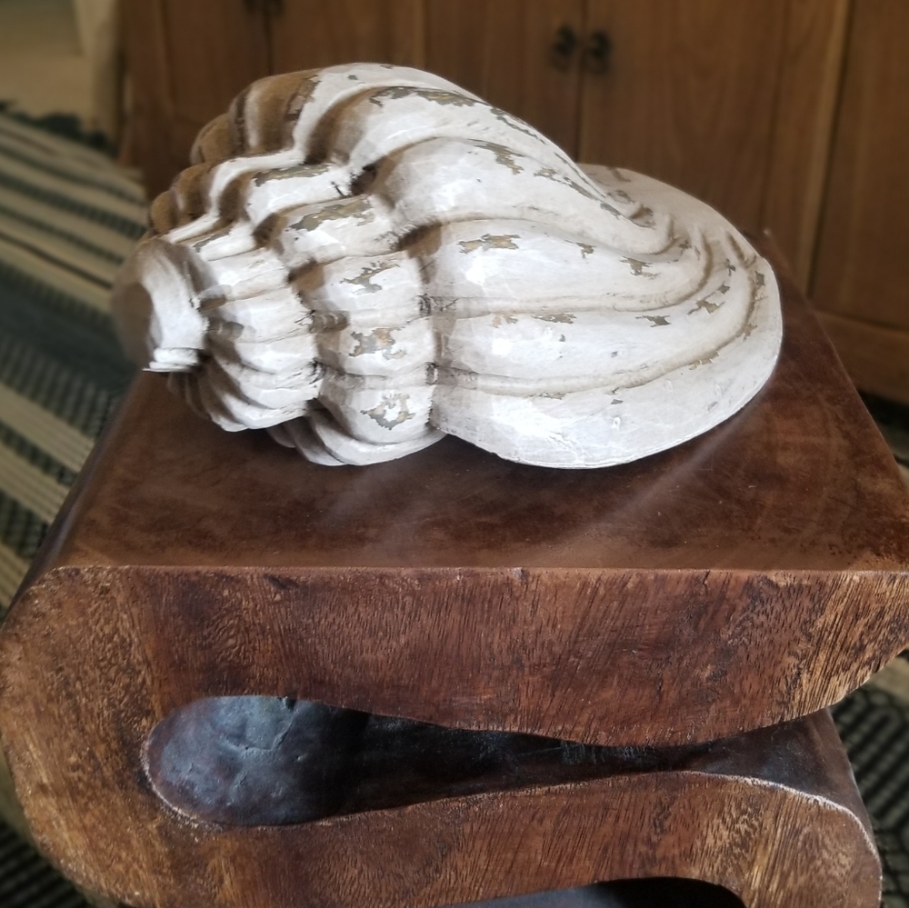 Solid wood carved seashell decor